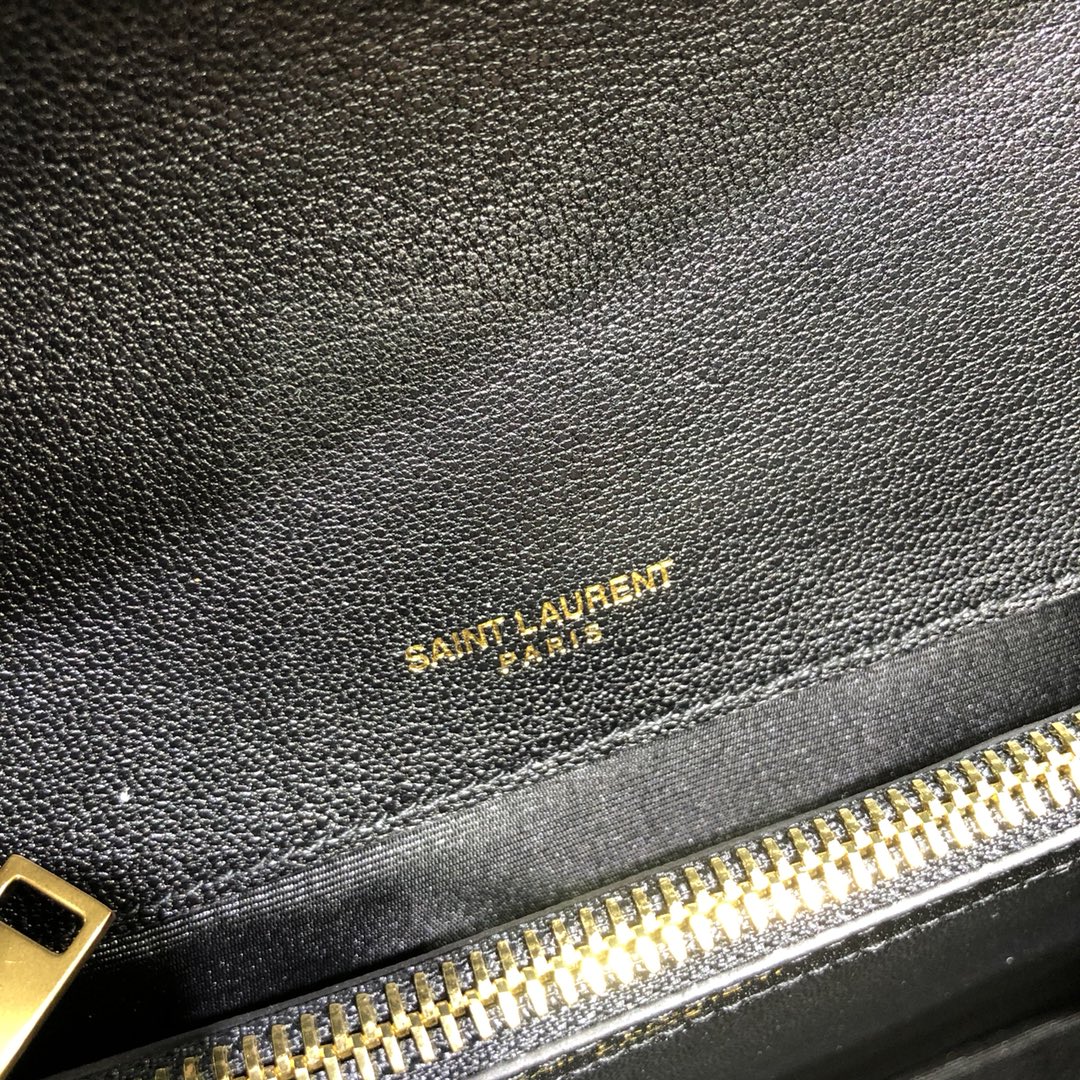 Saint Laurent Lambskin College Handbag Shoulder Bag Black 600279 Gold